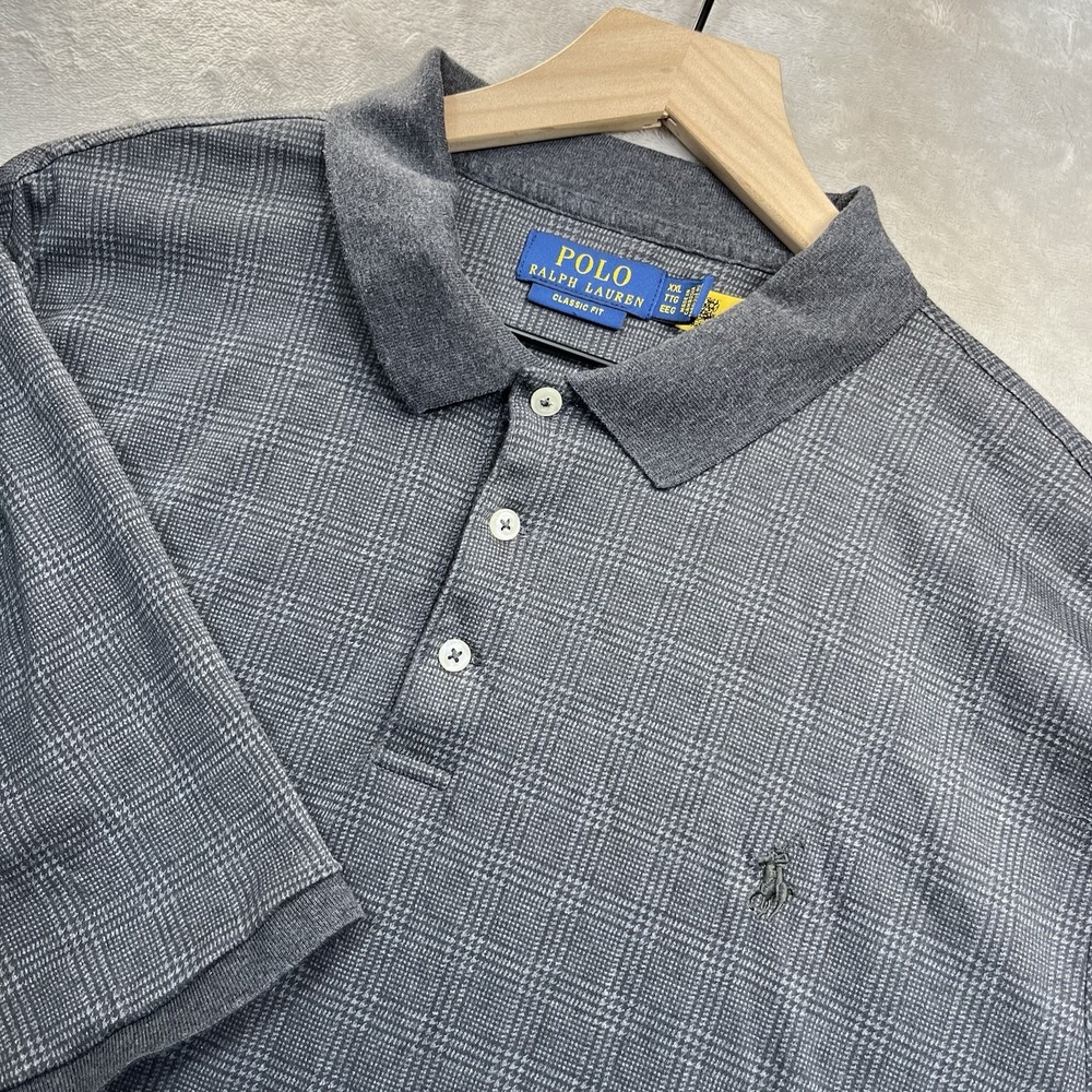 Polo Ralph Lauren Shirt Mens 2XL Glen Plaid Polo Grey
